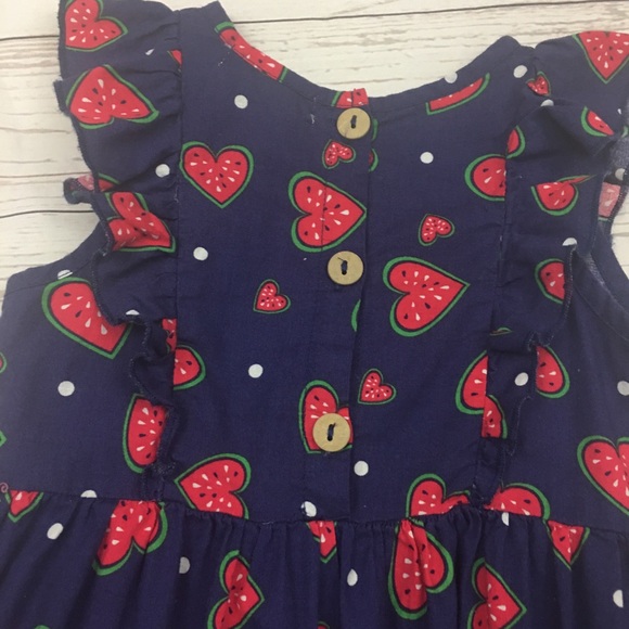 Emma & Elsa Girls Size 5 Dress & Sunhat Watermelon Hearts Ruffles Cotton Summer - Picture 8 of 16
